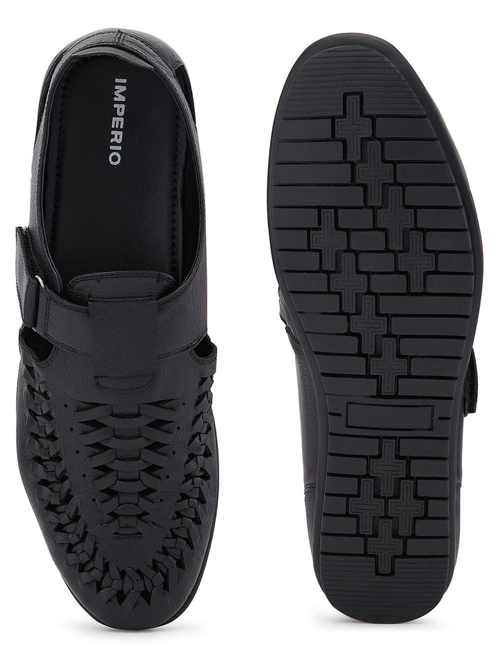 Imperio By Regal Black Mens Formal Leather Woven Sandals