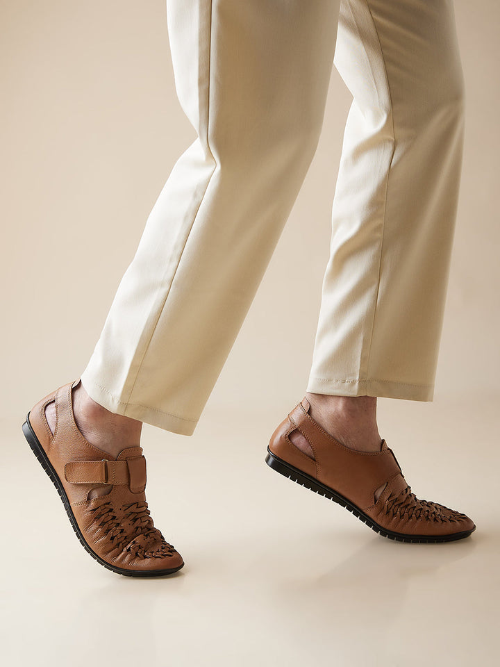 Imperio By Regal Tan Mens Formal Leather Woven Sandals