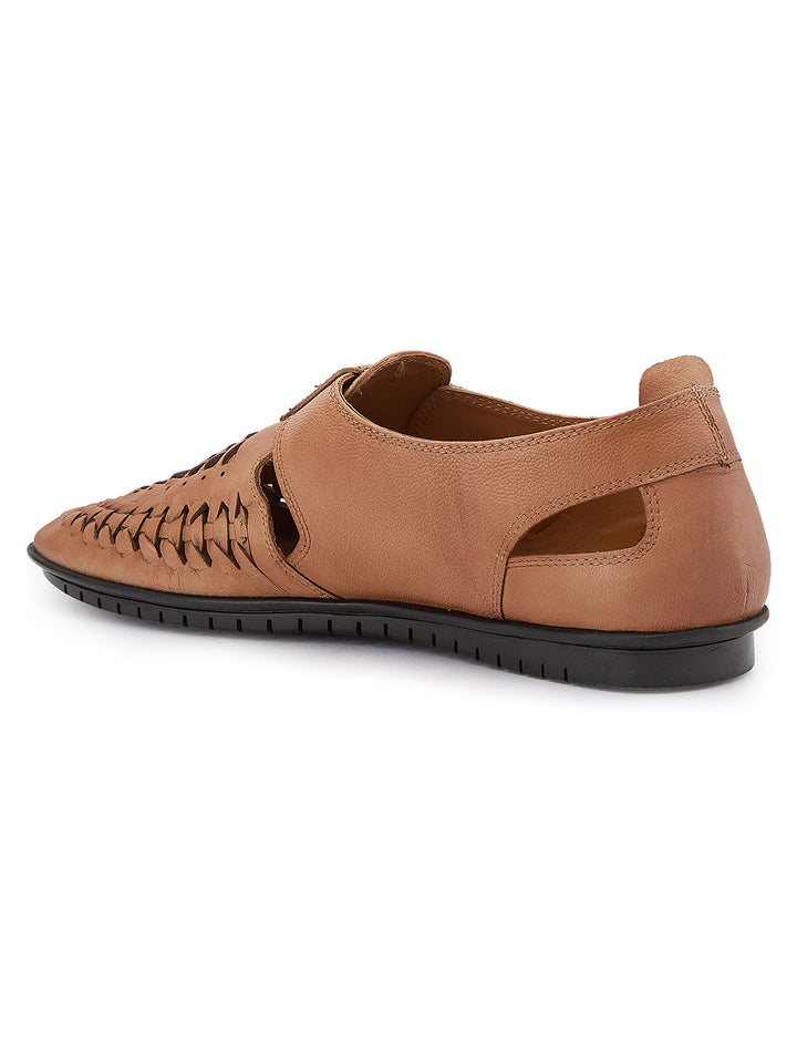 Imperio By Regal Tan Mens Formal Leather Woven Sandals