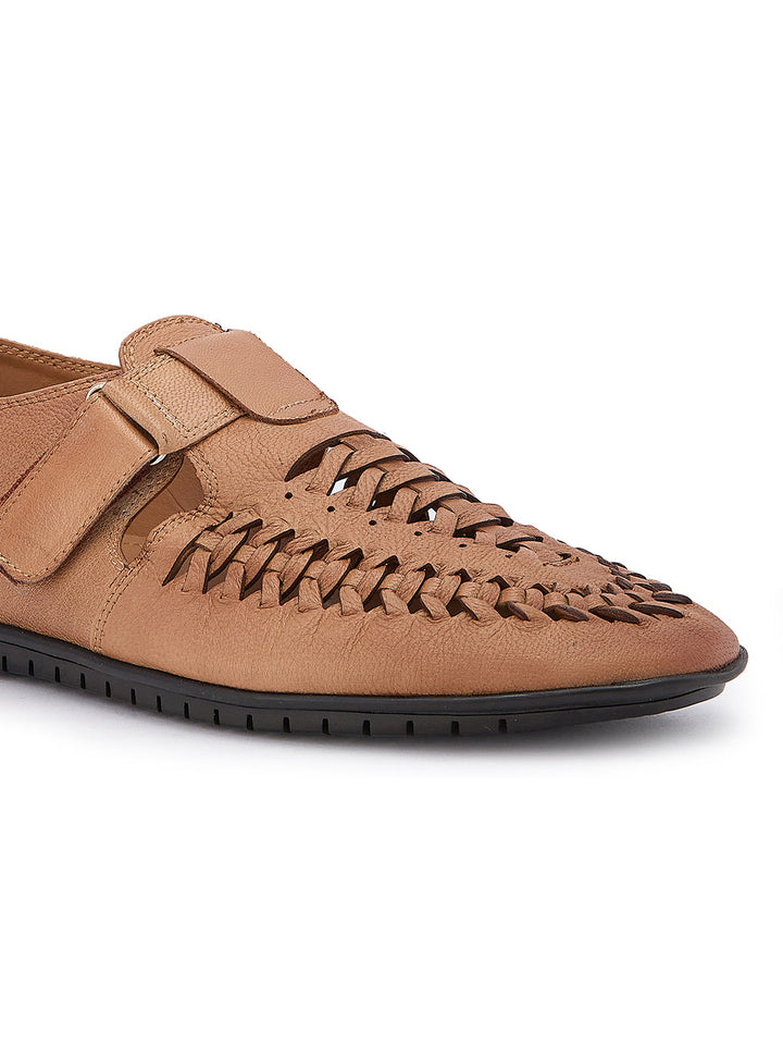 Imperio By Regal Tan Mens Formal Leather Woven Sandals