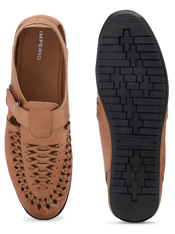 Imperio By Regal Tan Mens Formal Leather Woven Sandals