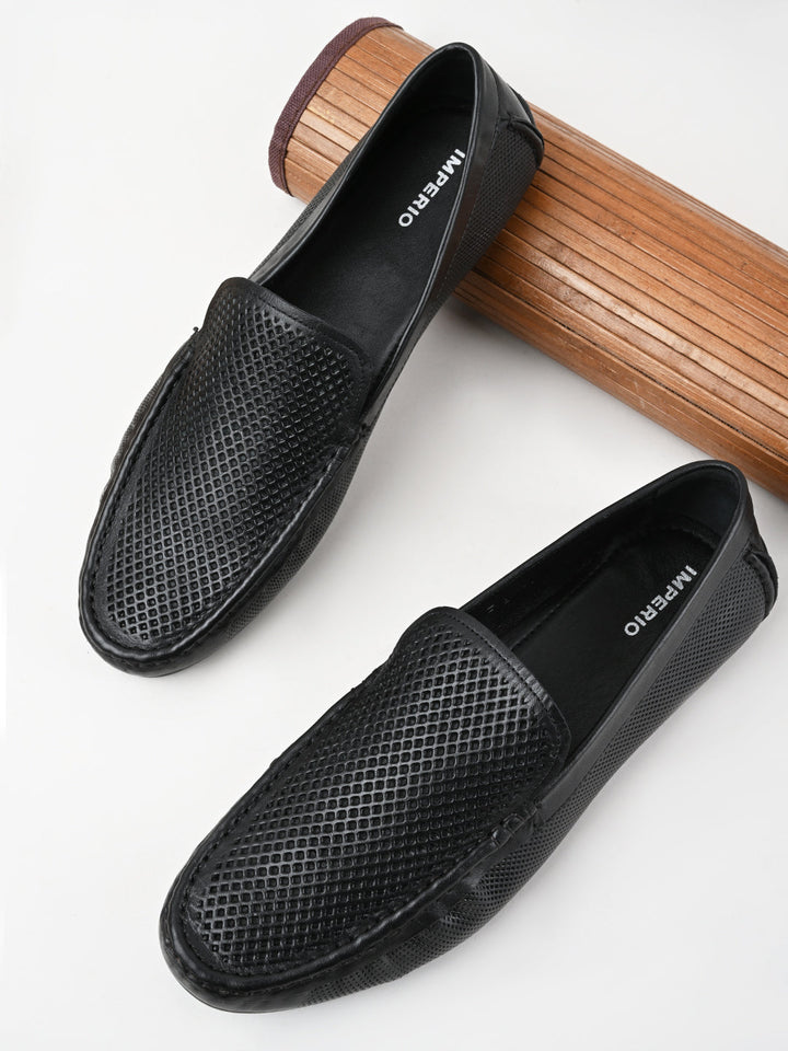 Imperio By Regal Black Mens Casual Leather Laser Cut Loafers