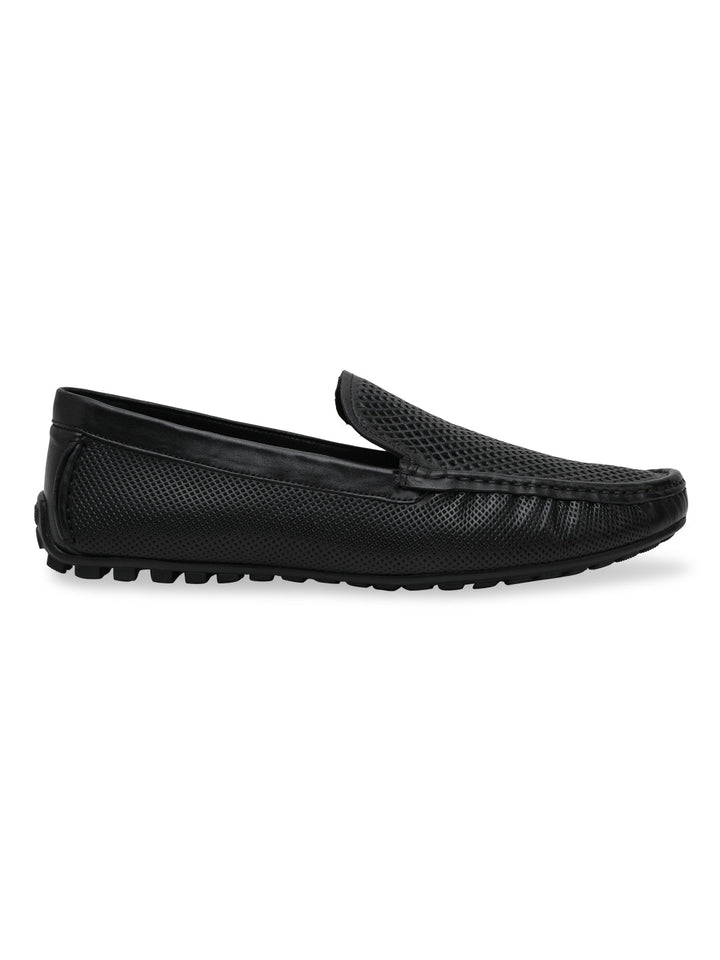 Imperio By Regal Black Mens Casual Leather Laser Cut Loafers