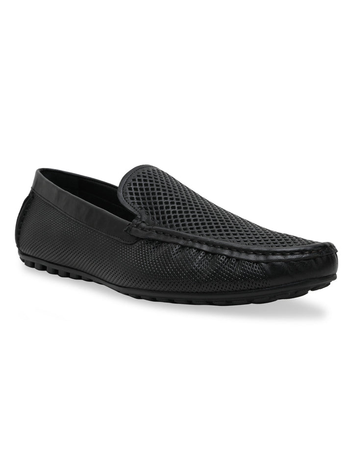 Imperio By Regal Black Mens Casual Leather Laser Cut Loafers