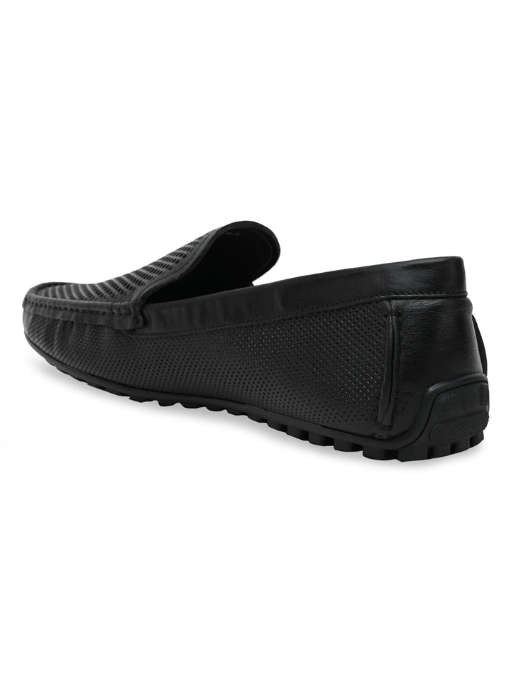 Imperio By Regal Black Mens Casual Leather Laser Cut Loafers