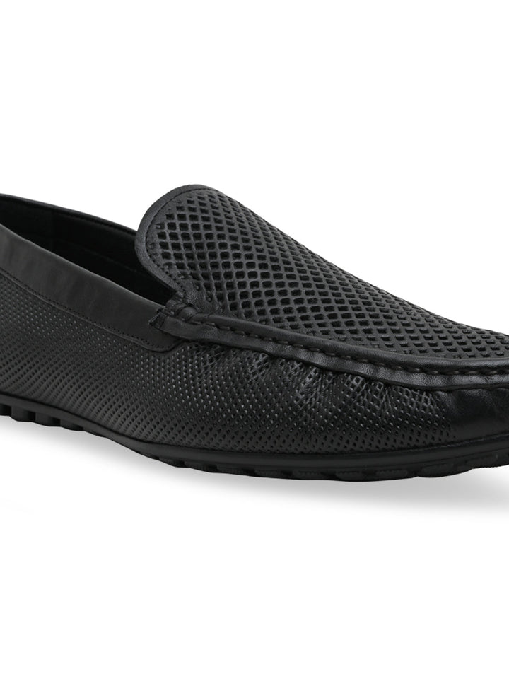 Imperio By Regal Black Mens Casual Leather Laser Cut Loafers