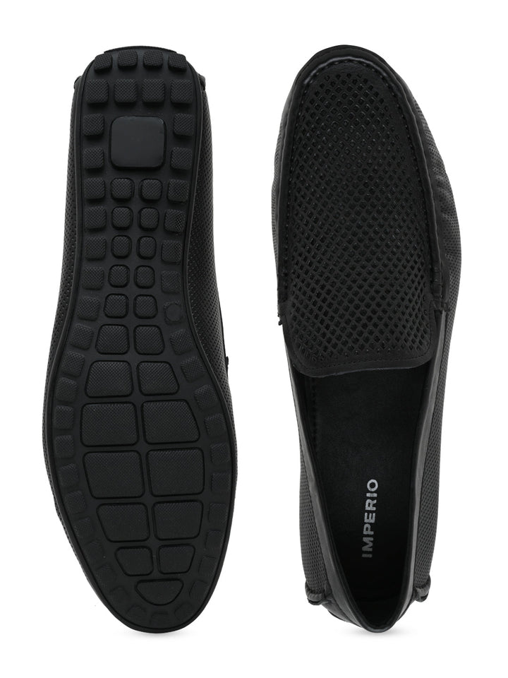 Imperio By Regal Black Mens Casual Leather Laser Cut Loafers