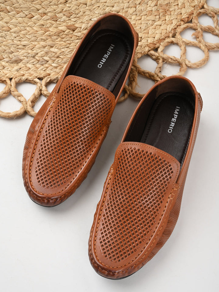 Imperio By Regal Tan Mens Casual Leather Laser Cut Loafers