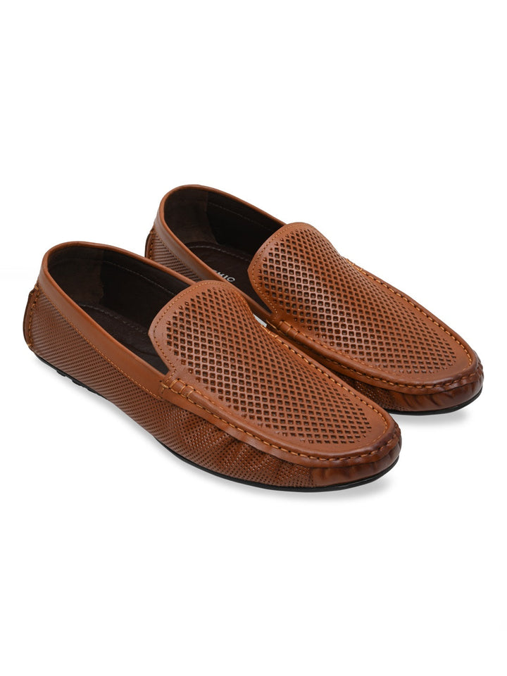 Imperio By Regal Tan Mens Casual Leather Laser Cut Loafers