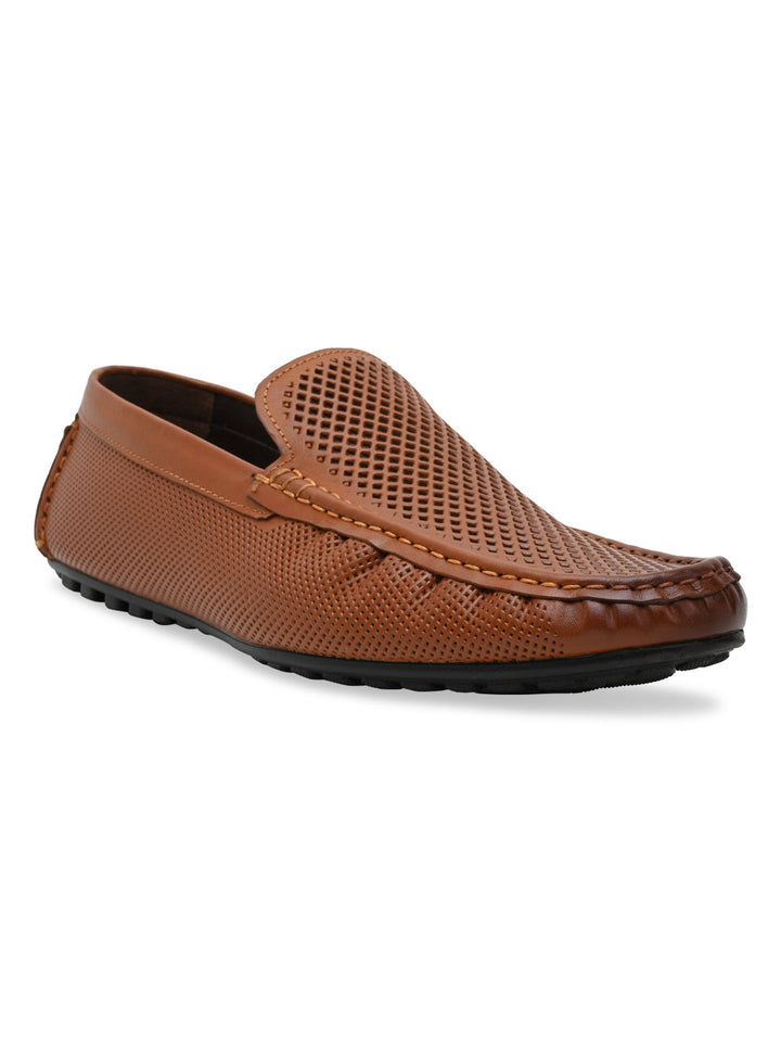 Imperio By Regal Tan Mens Casual Leather Laser Cut Loafers