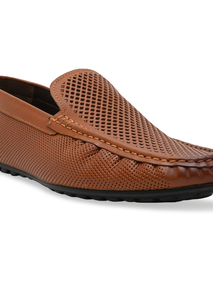 Imperio By Regal Tan Mens Casual Leather Laser Cut Loafers