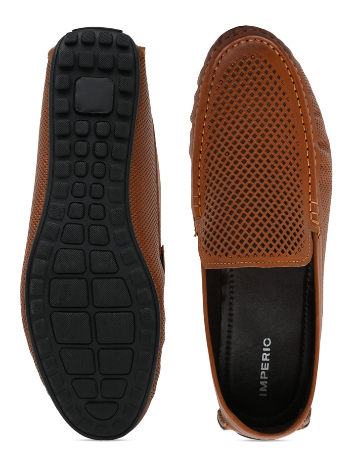 Imperio By Regal Tan Mens Casual Leather Laser Cut Loafers