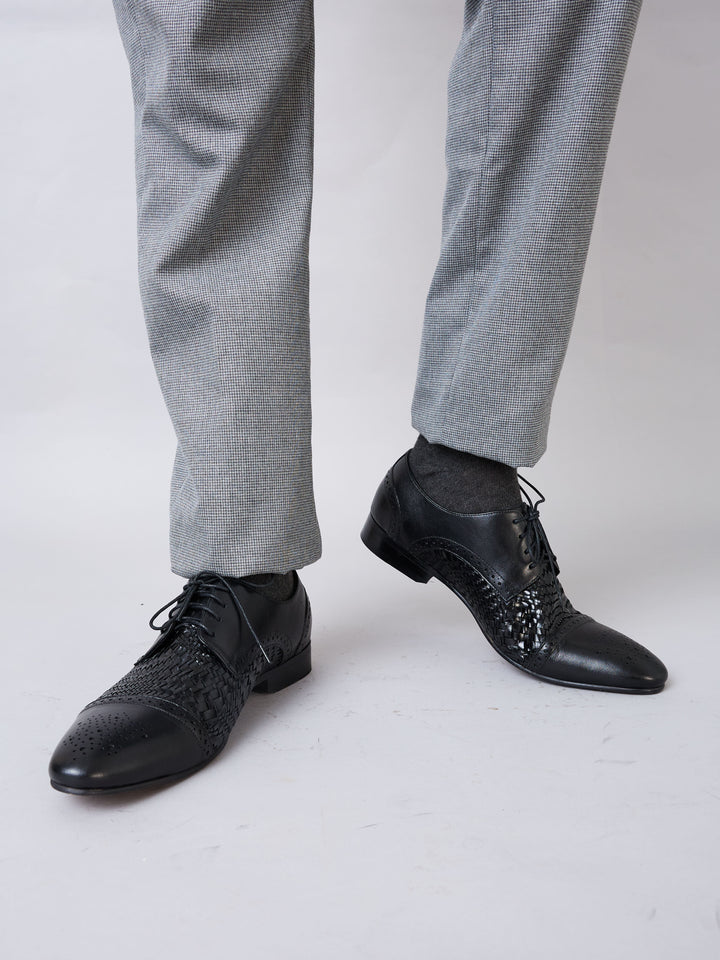 Imperio By Regal Black Mens Formal Woven Leather Oxford Lace Ups