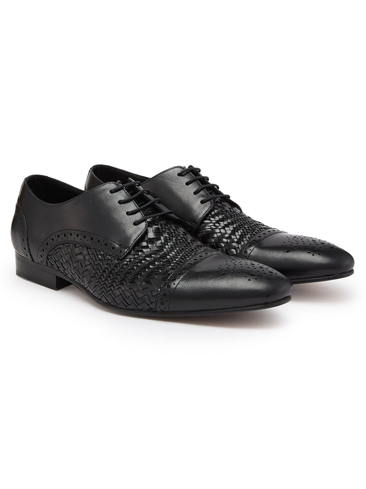 Imperio By Regal Black Mens Formal Woven Leather Oxford Lace Ups