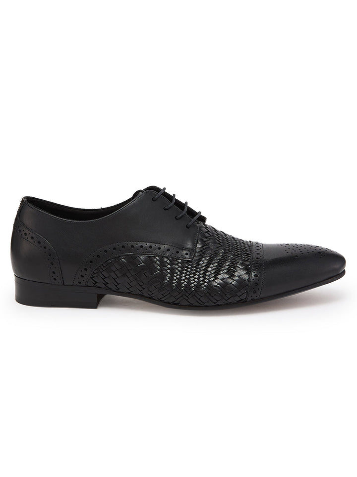 Imperio By Regal Black Mens Formal Woven Leather Oxford Lace Ups