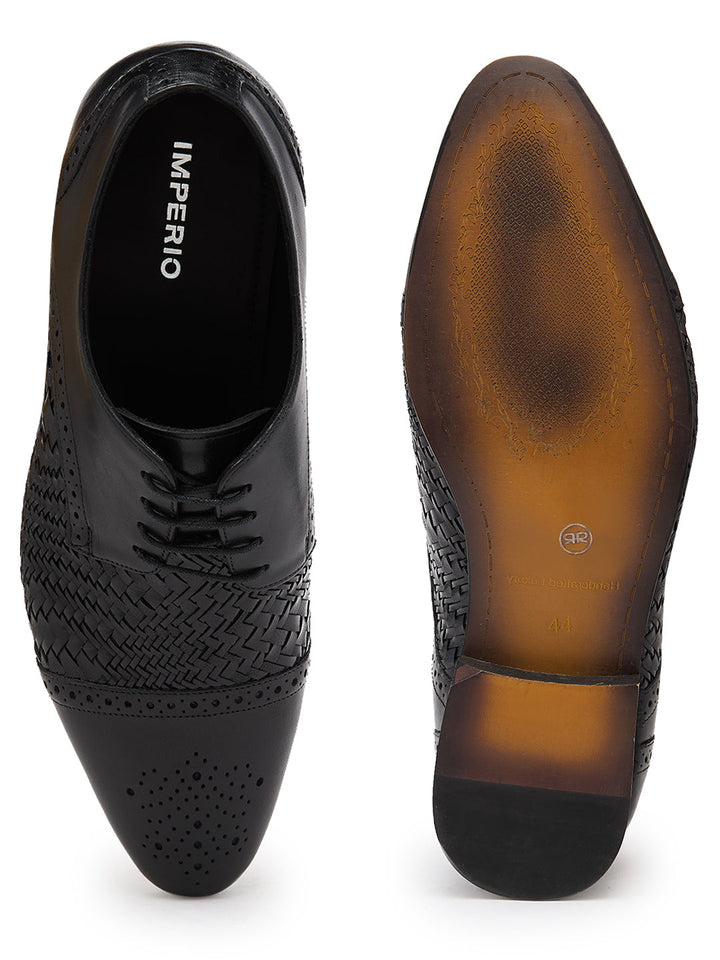 Imperio By Regal Black Mens Formal Woven Leather Oxford Lace Ups