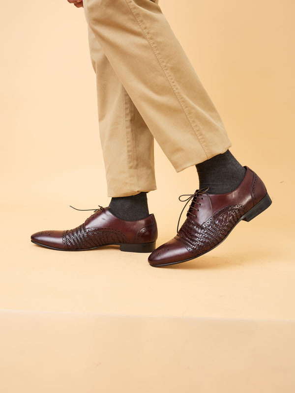 Imperio By Regal Brown Mens Formal Woven Leather Oxford Lace Ups