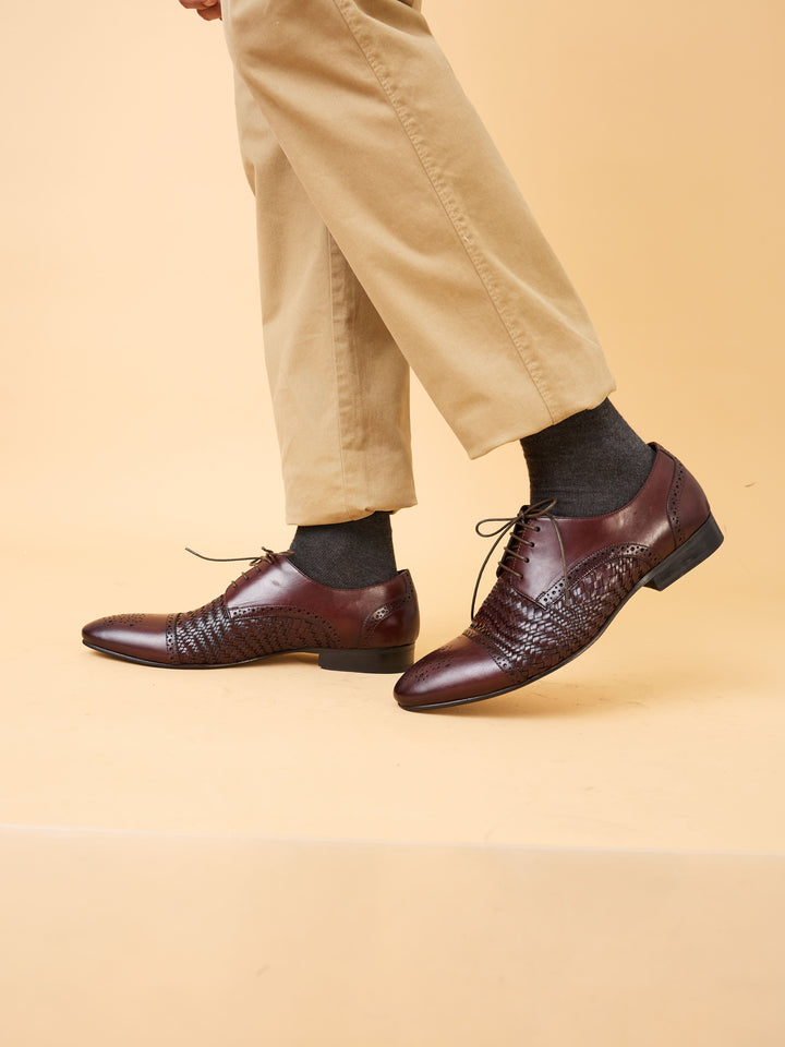 Imperio By Regal Brown Mens Formal Woven Leather Oxford Lace Ups