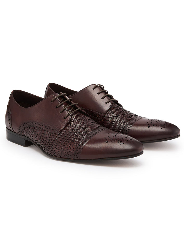 Imperio By Regal Brown Mens Formal Woven Leather Oxford Lace Ups