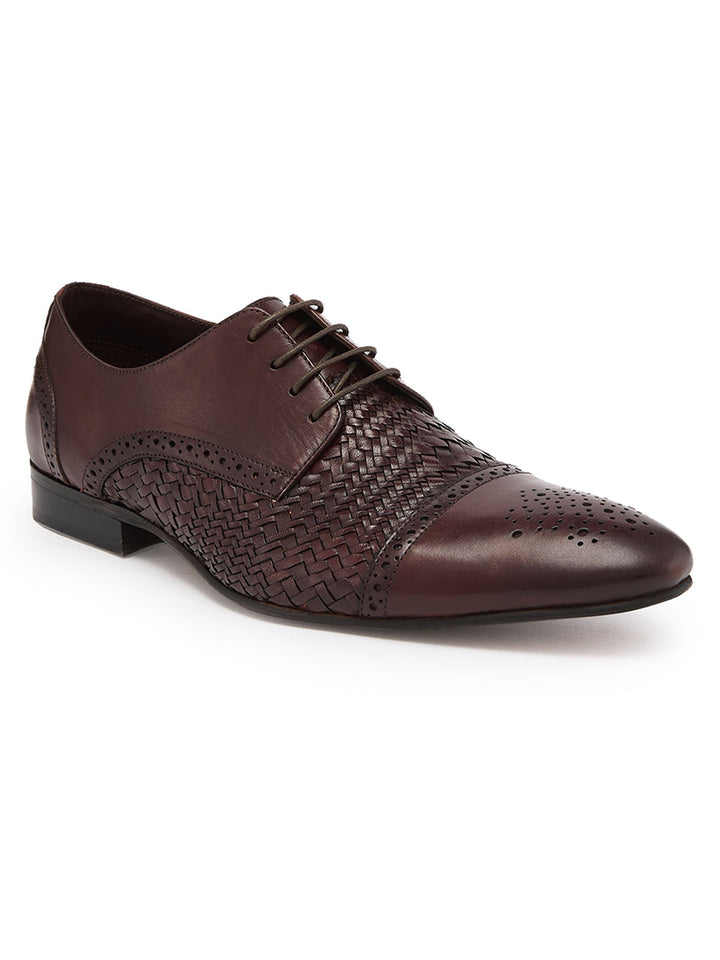 Imperio By Regal Brown Mens Formal Woven Leather Oxford Lace Ups