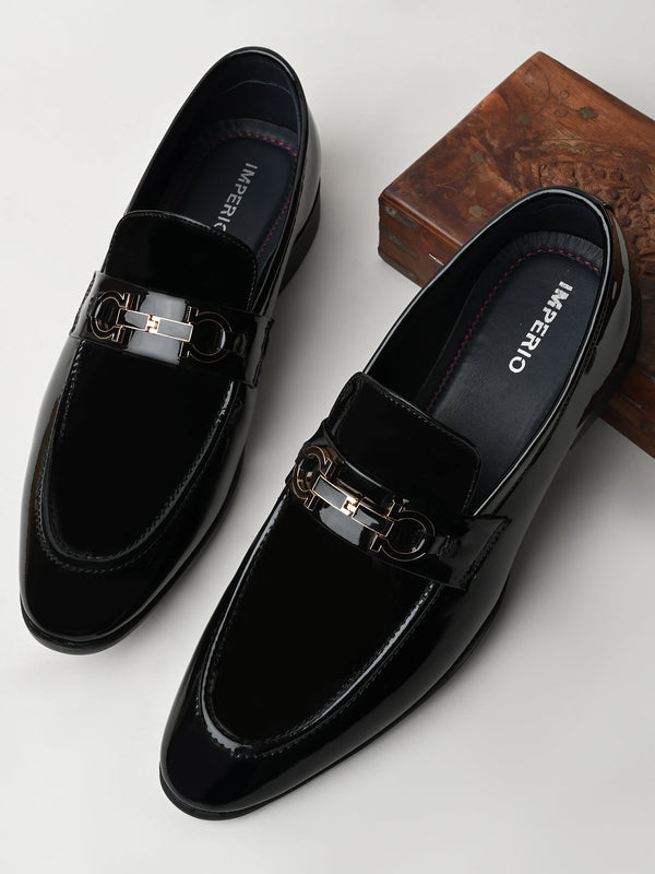 Imperio By Regal Black Men Formal Patent Leather Buckled Slip Ons