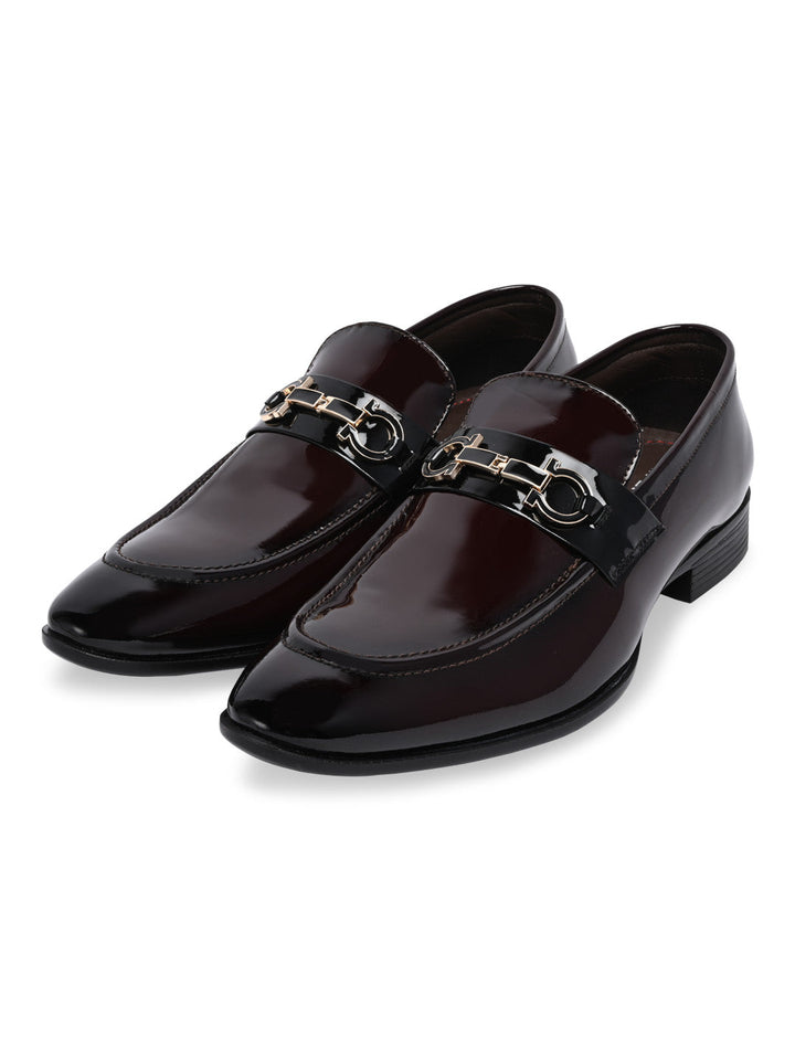 Imperio By Regal Maroon Men Formal Patent Leather Buckled Slip Ons