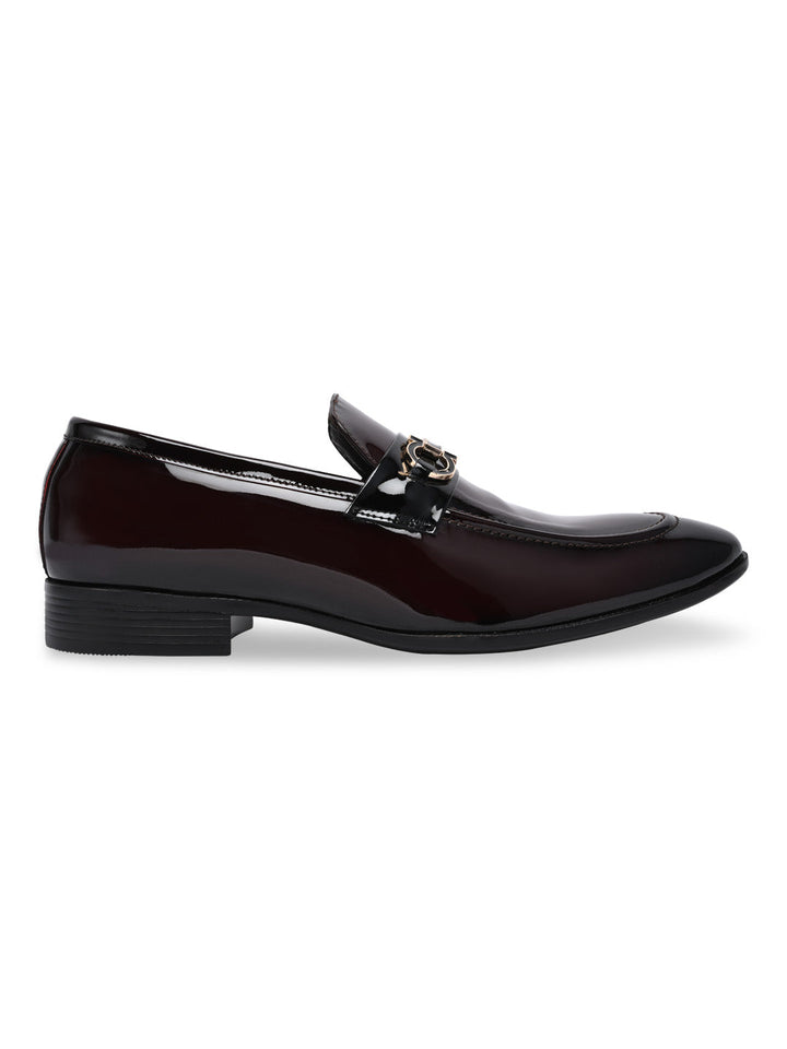 Imperio By Regal Maroon Men Formal Patent Leather Buckled Slip Ons
