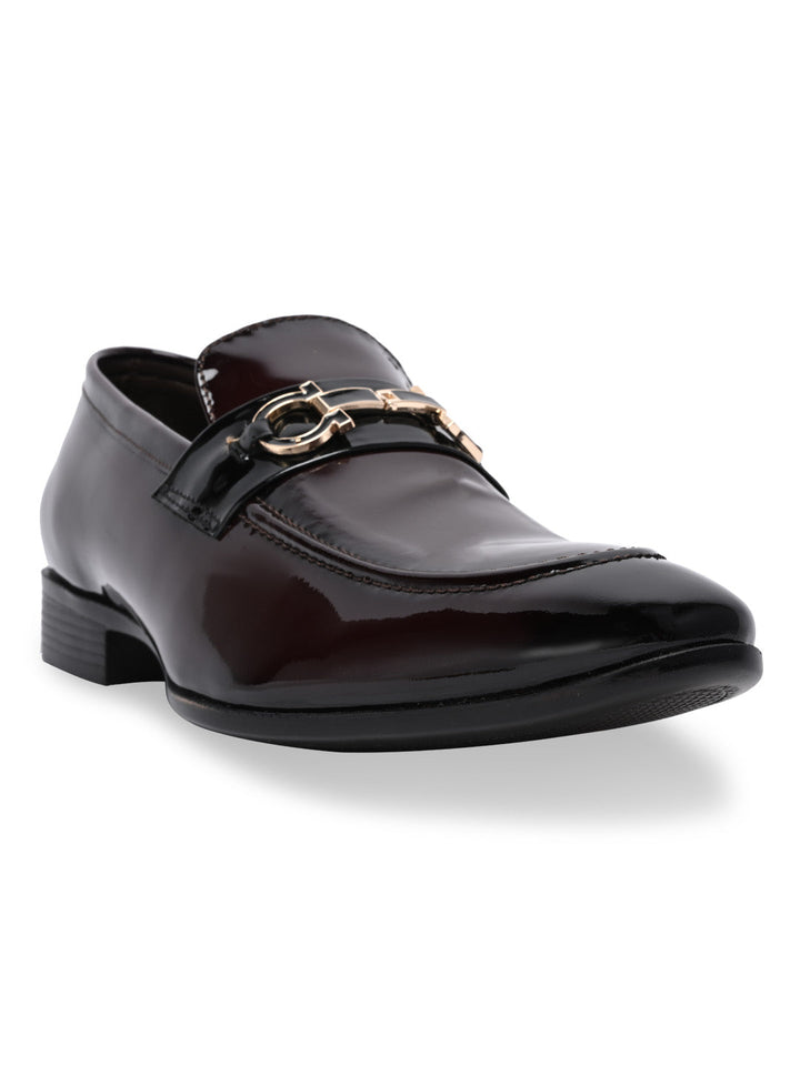 Imperio By Regal Maroon Men Formal Patent Leather Buckled Slip Ons
