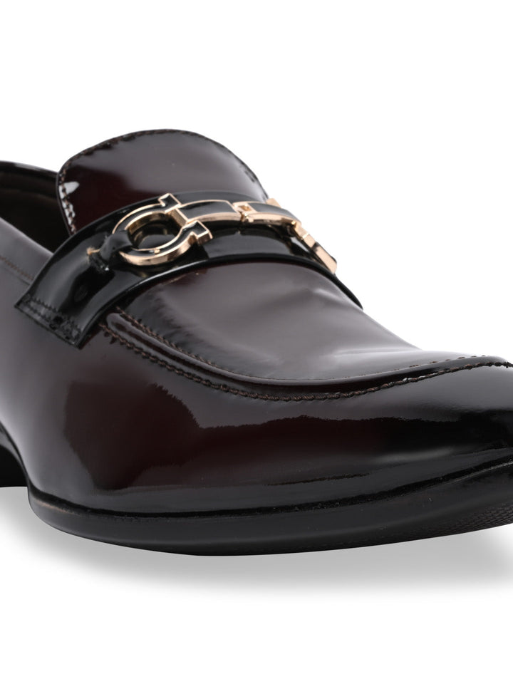 Imperio By Regal Maroon Men Formal Patent Leather Buckled Slip Ons