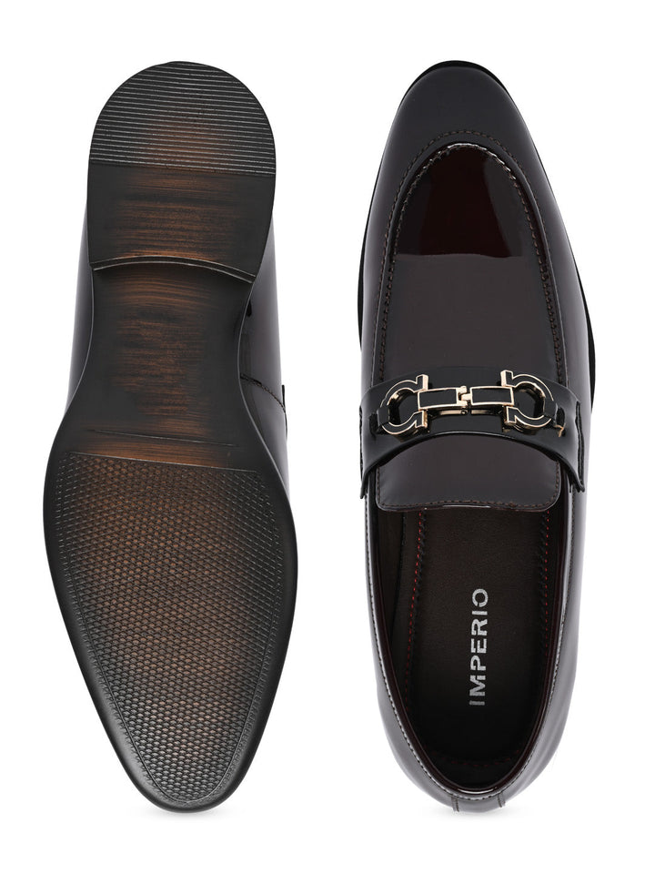 Imperio By Regal Maroon Men Formal Patent Leather Buckled Slip Ons