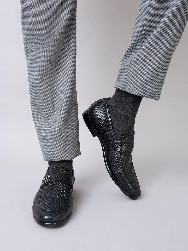 Imperio By Regal Black Mens Textured Leather Formal Buckled Slip Ons