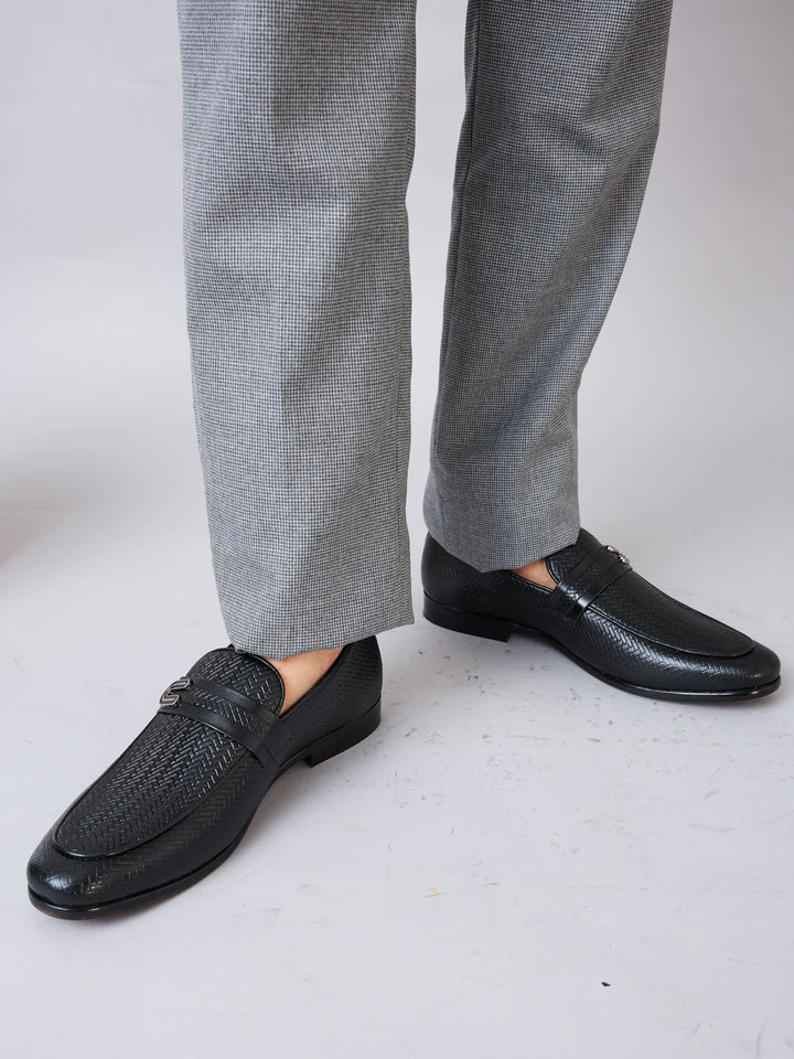 Imperio By Regal Black Mens Textured Leather Formal Buckled Slip Ons