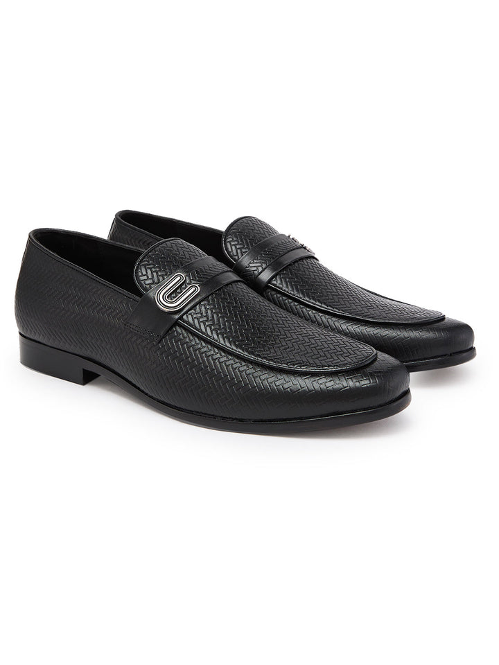 Imperio By Regal Black Mens Textured Leather Formal Buckled Slip Ons