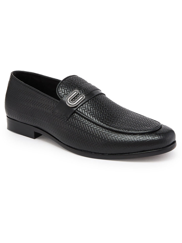 Imperio By Regal Black Mens Textured Leather Formal Buckled Slip Ons