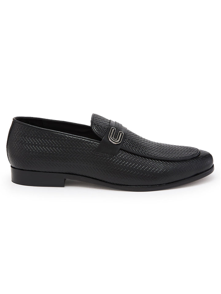 Imperio By Regal Black Mens Textured Leather Formal Buckled Slip Ons