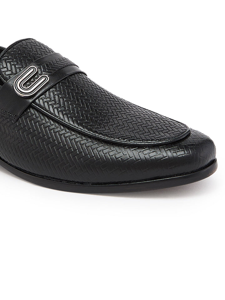 Imperio By Regal Black Mens Textured Leather Formal Buckled Slip Ons