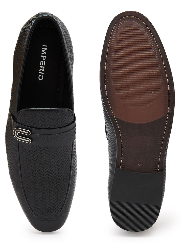 Imperio By Regal Black Mens Textured Leather Formal Buckled Slip Ons