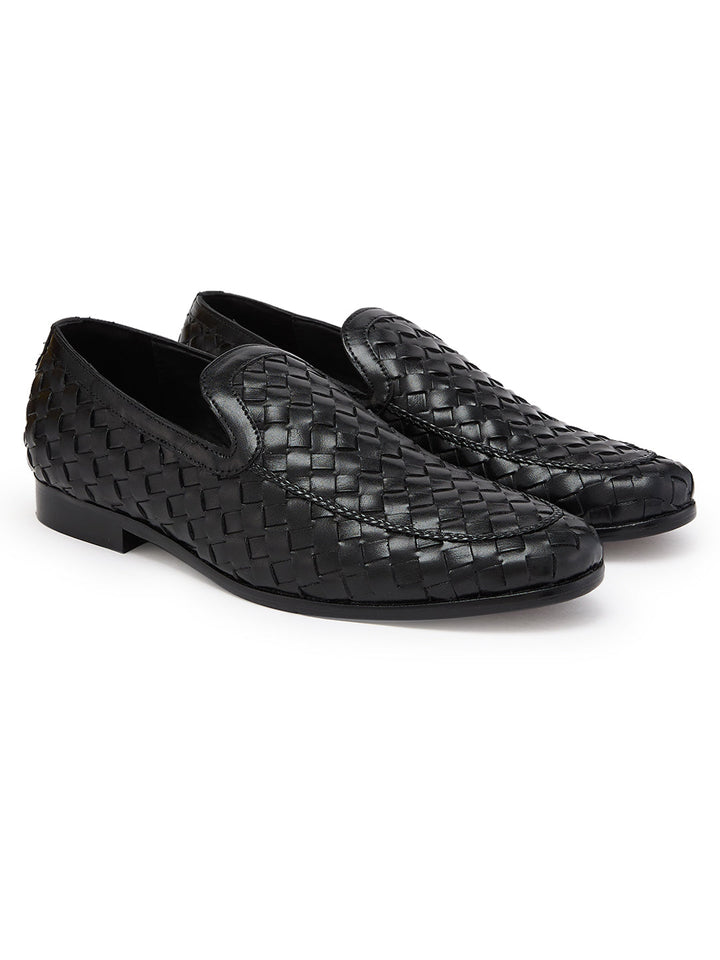Imperio By Regal Black Mens Woven Textuted Leather Formal Slip Ons