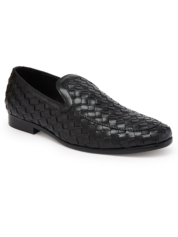 Imperio By Regal Black Mens Woven Textuted Leather Formal Slip Ons