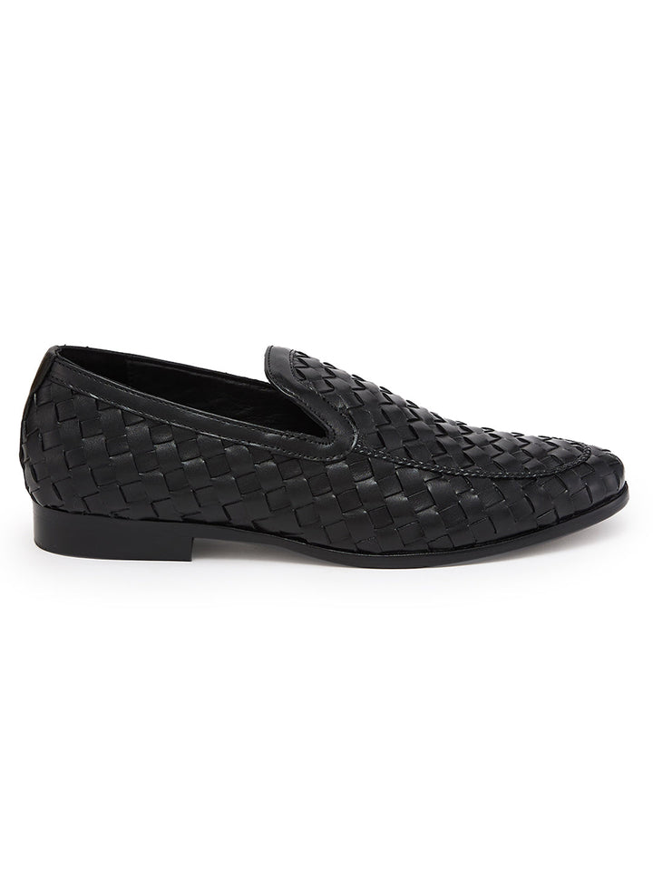 Imperio By Regal Black Mens Woven Textuted Leather Formal Slip Ons