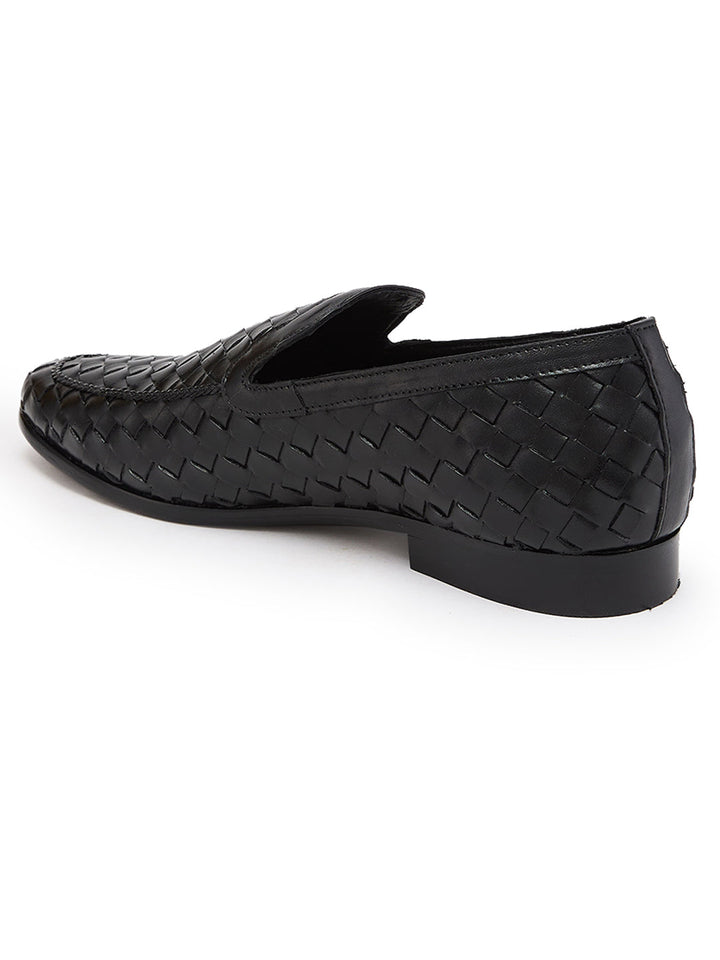 Imperio By Regal Black Mens Woven Textuted Leather Formal Slip Ons