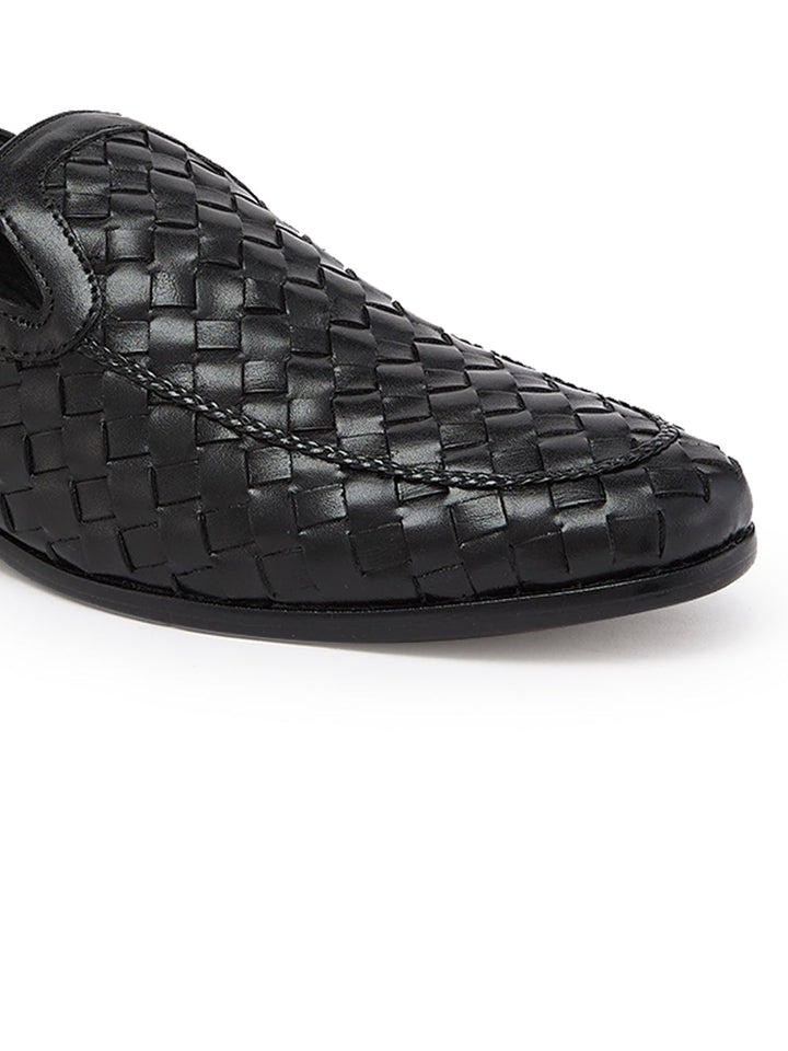 Imperio By Regal Black Mens Woven Textuted Leather Formal Slip Ons