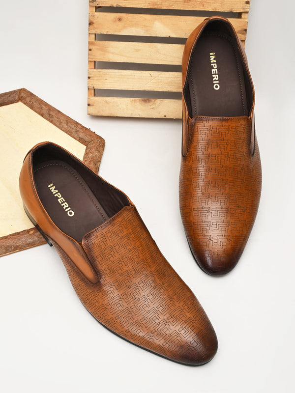 Imperio By Regal Tan Mens Textured Leather Formal Slip Ons