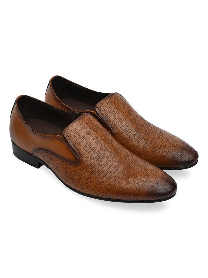 Imperio By Regal Tan Mens Textured Leather Formal Slip Ons