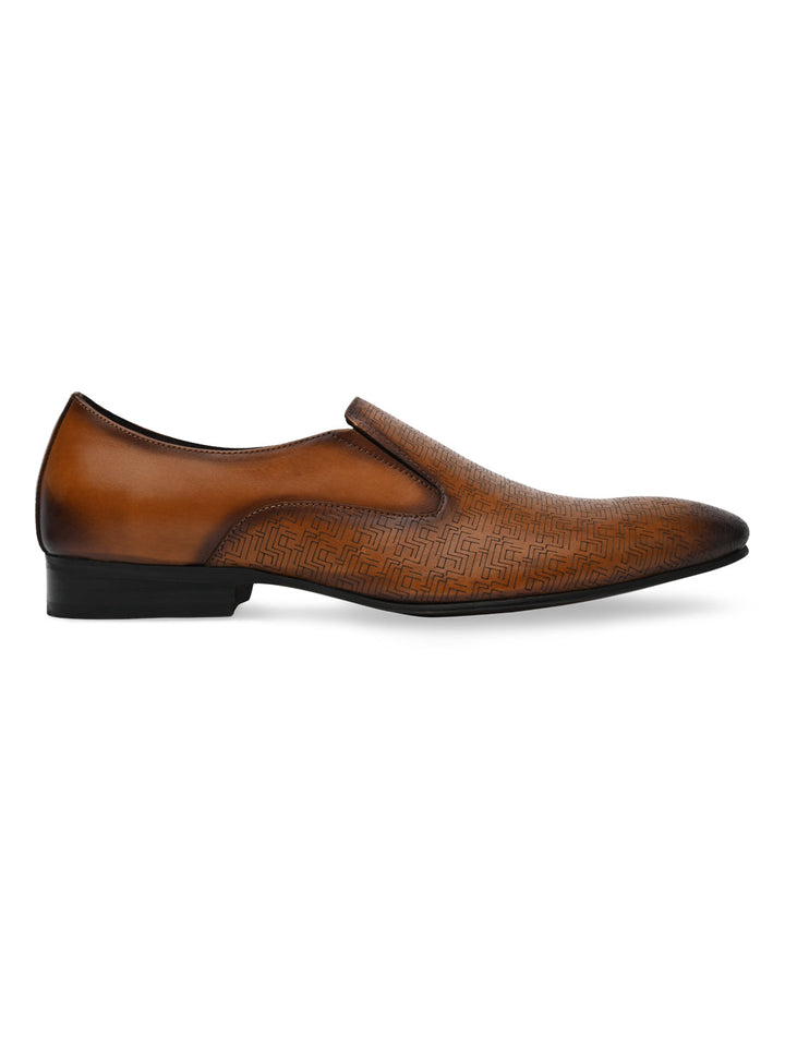 Imperio By Regal Tan Mens Textured Leather Formal Slip Ons