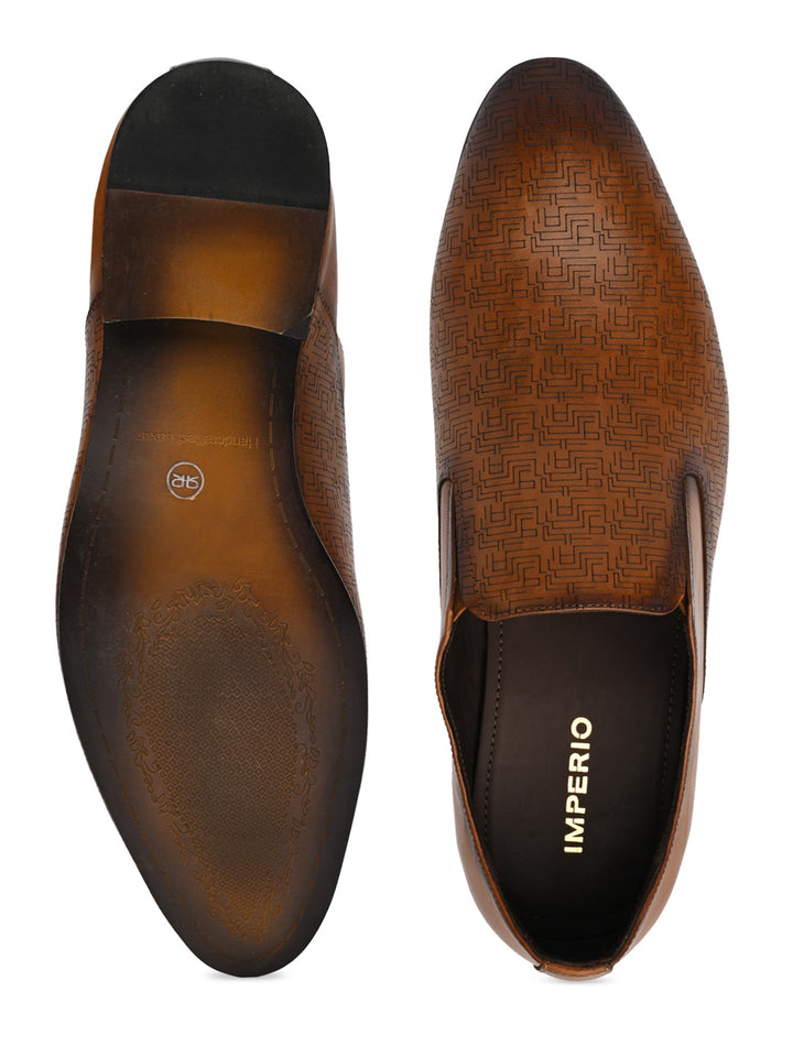 Imperio By Regal Tan Mens Textured Leather Formal Slip Ons