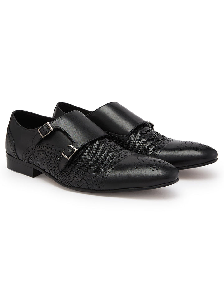 Imperio By Regal Black Mens Formal Woven Double Monk Slip Ons