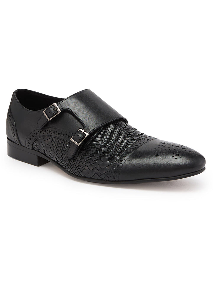 Imperio By Regal Black Mens Formal Woven Double Monk Slip Ons