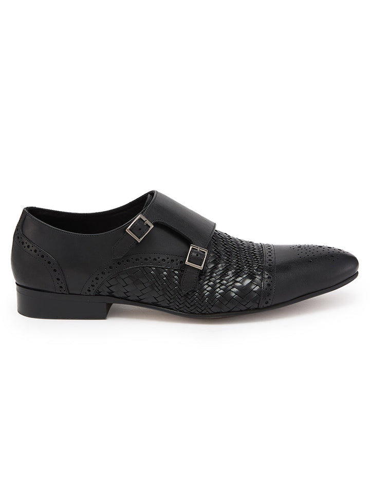 Imperio By Regal Black Mens Formal Woven Double Monk Slip Ons