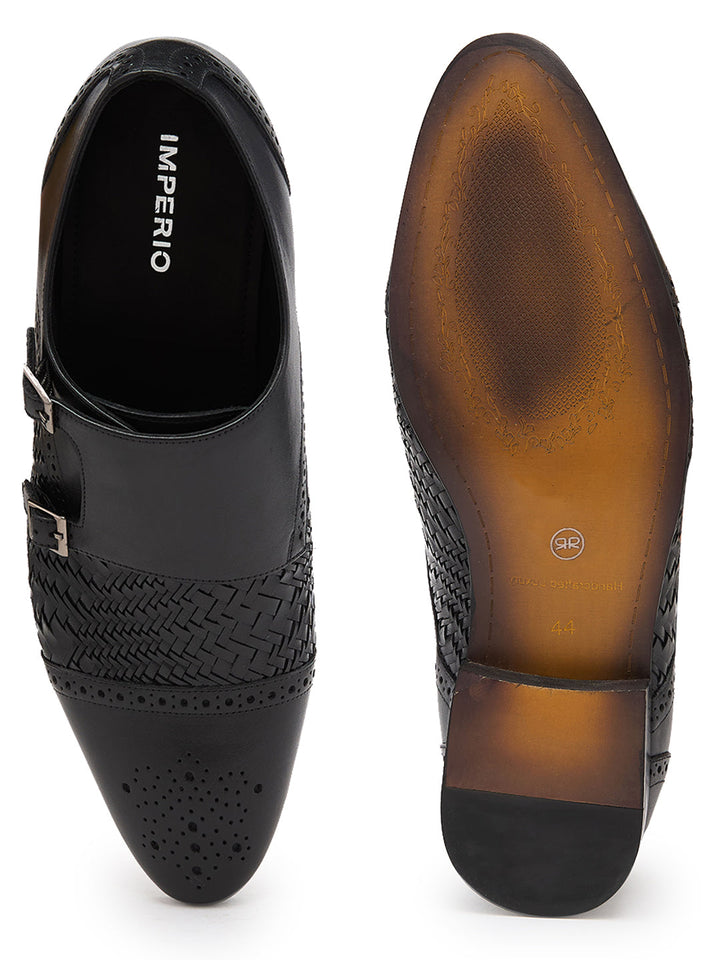 Imperio By Regal Black Mens Formal Woven Double Monk Slip Ons